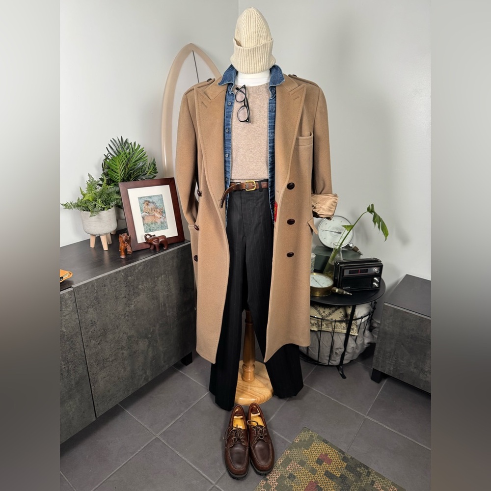 Men's Camel Double-Breasted Trench Coat - Stylish Classic